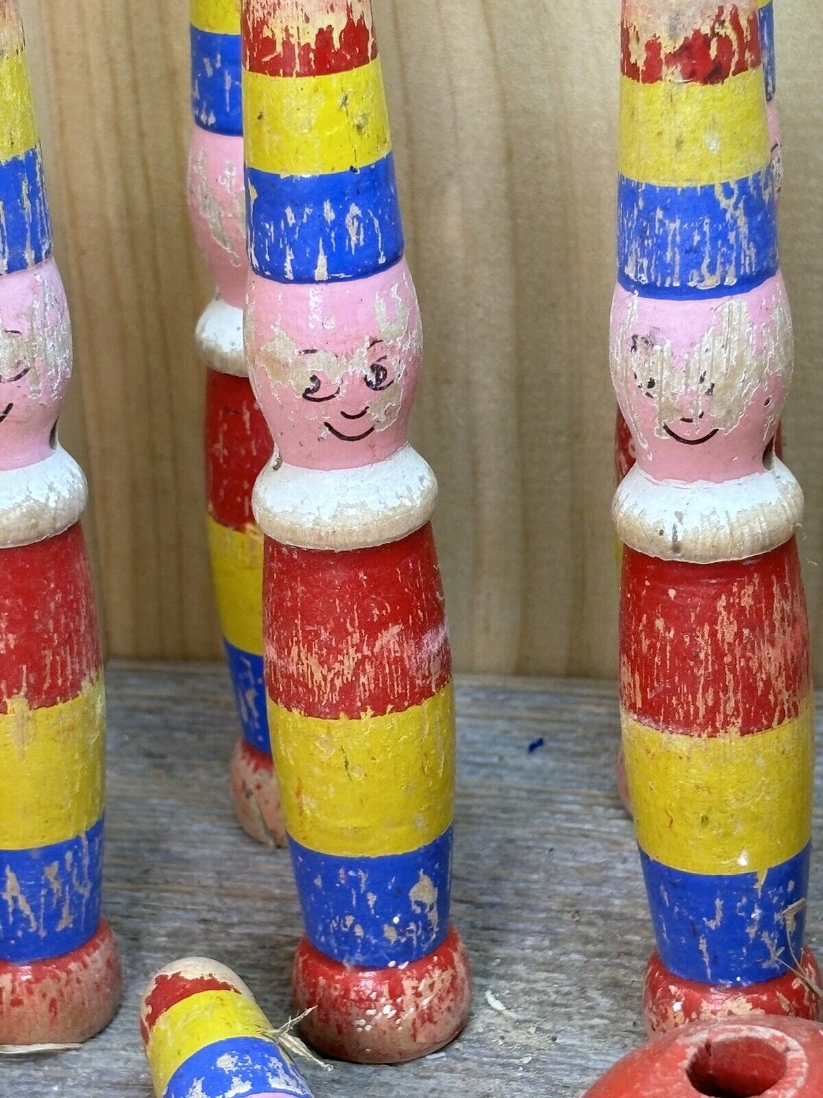Antique Set of 9 Wooden Skittles / Game Complete Hand Painted