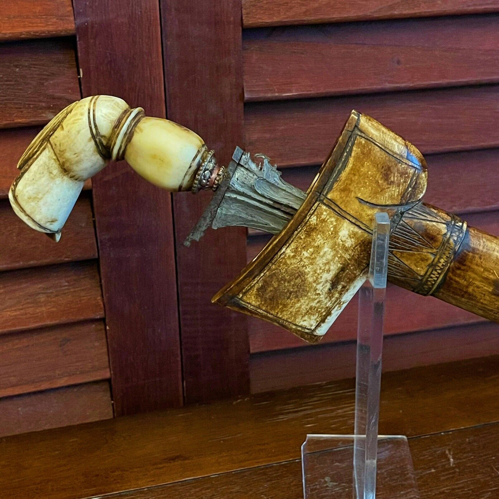 Antique Early 1800’s Indonesia Kris Keris Meteoric Dagger Blade Camel Bone, RARE