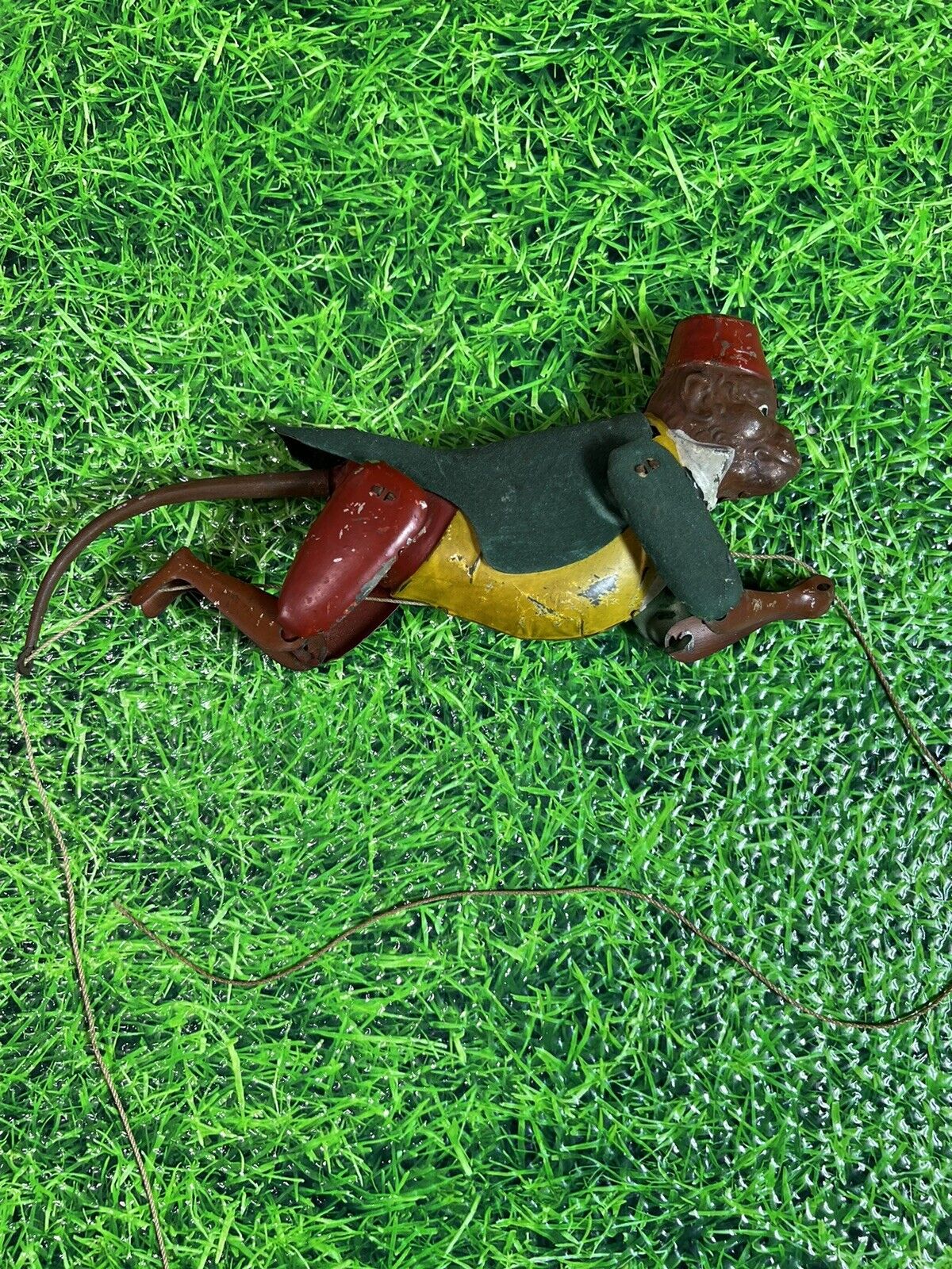 Early VINTAGE Unmarked Old LEHMANN TIN TOY CLIMBING MONKEY 1900’s Flocked Jkt.