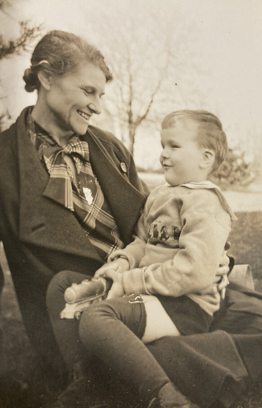 Early 1900s Photo Boy Holding Toy Train Sits On Mom’s Lap, Mother's Love