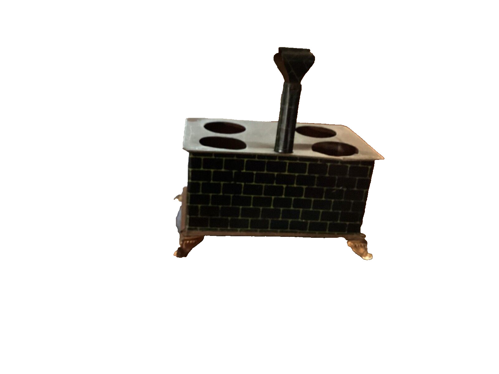 EARLY 1900’s VICTORIAN LITHOGRAPH TIN CHILDS TOY WOOD COOK STOVE WITH CHIMNEY