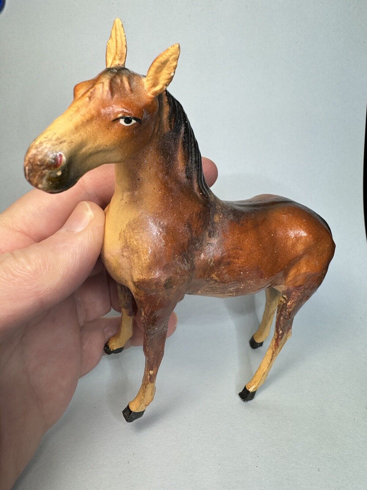 Vintage German Composition Putz Stick Leg Horse Large