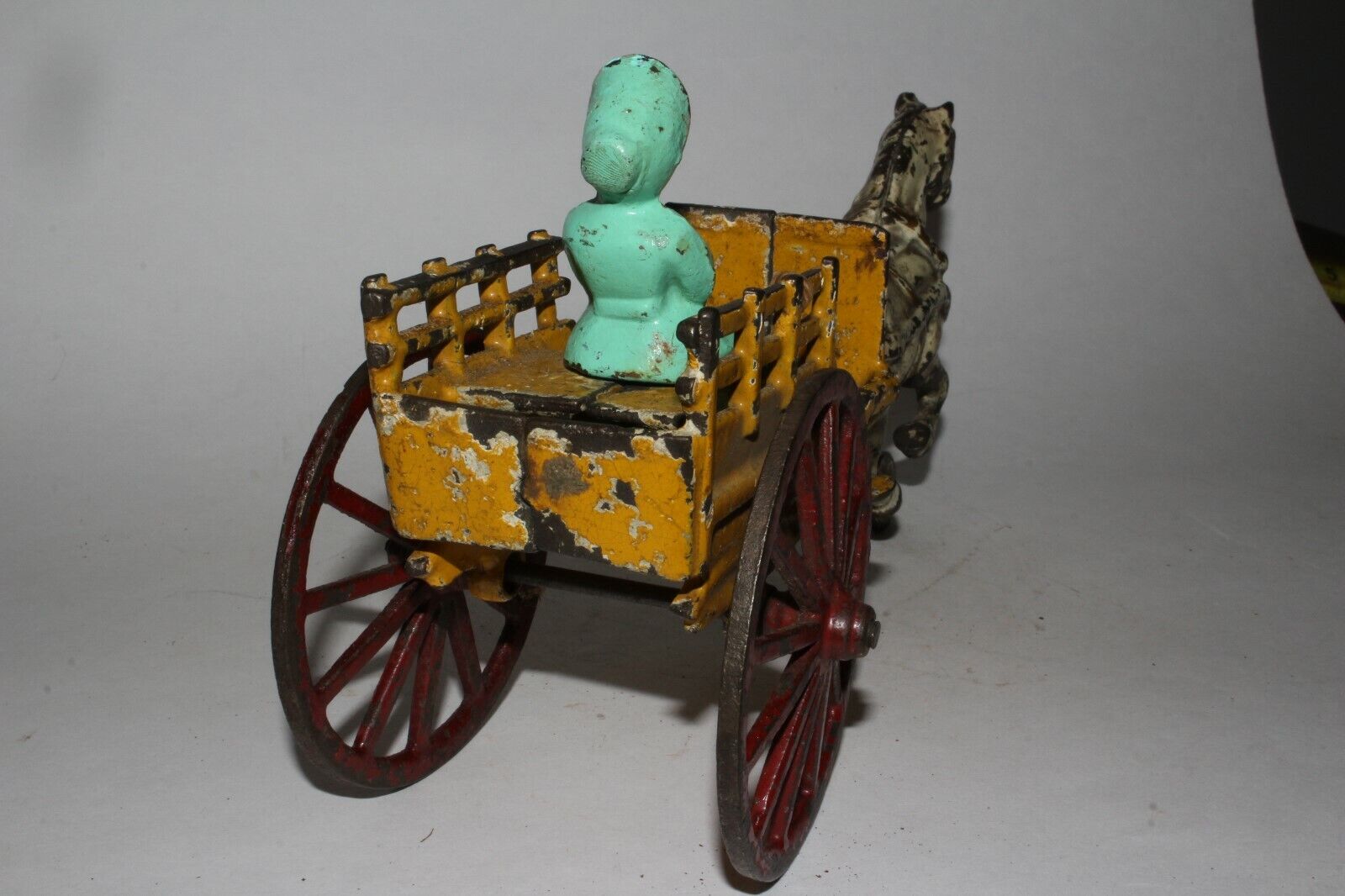 Early 1900's Cast Iron Horse Drawn Buggy with Woman Driver, Original