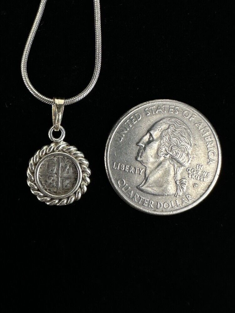 Antique 1500s/1700s Half Spain Reale Silver Coin Pendant Necklace 18”