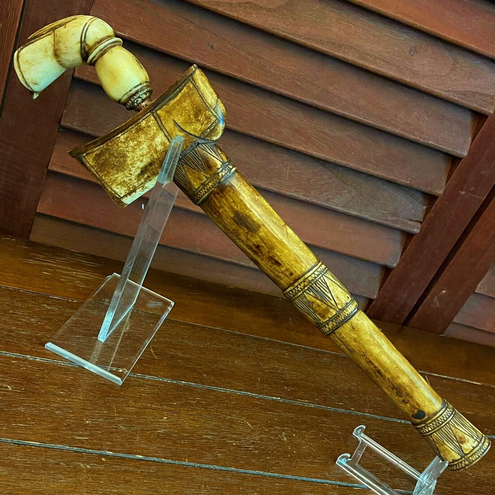 Antique Early 1800’s Indonesia Kris Keris Meteoric Dagger Blade Camel Bone, RARE