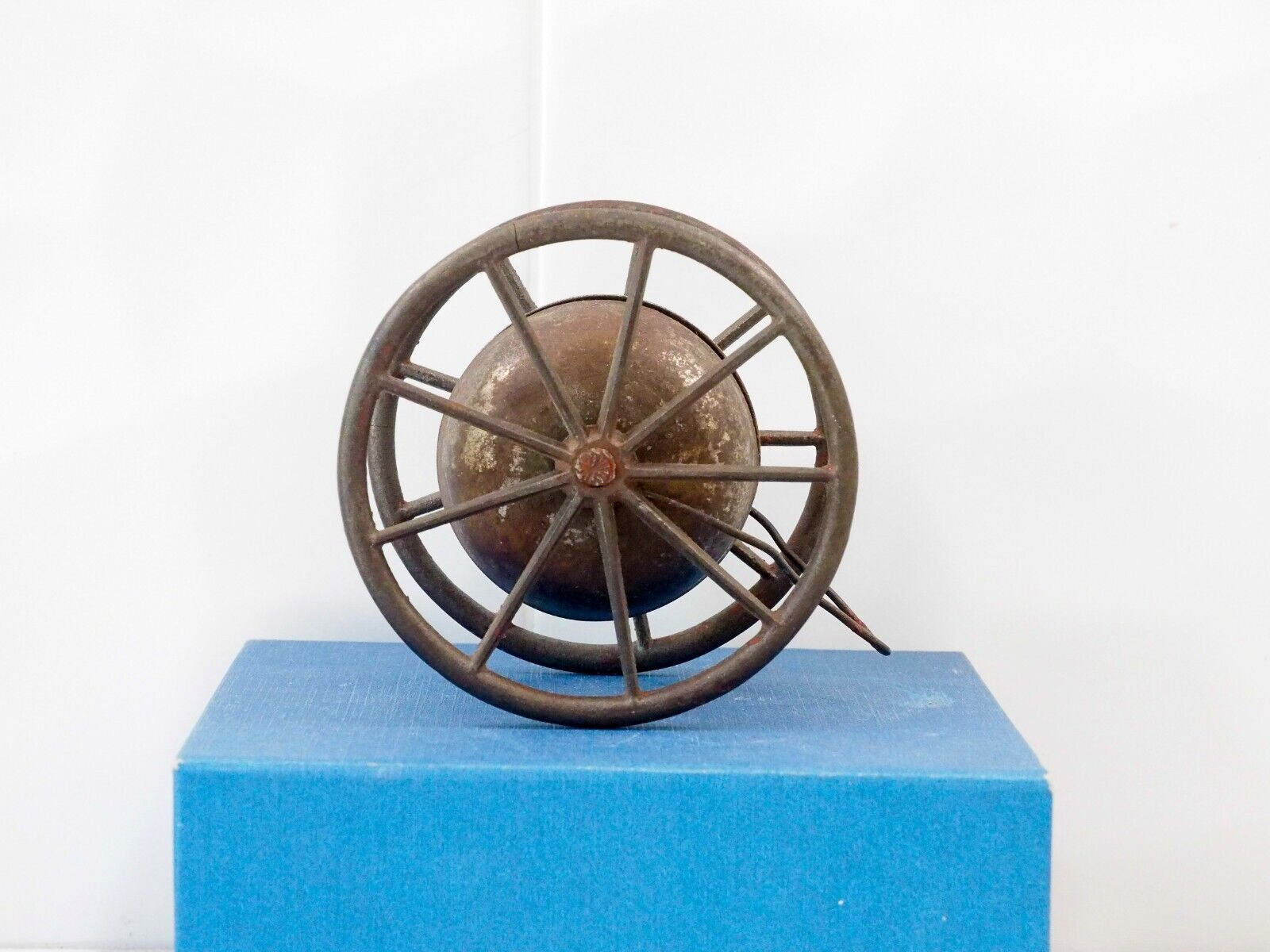 1900S VICTORIAN METAL BELL FLOOR PULL TOY, Iron Wheels