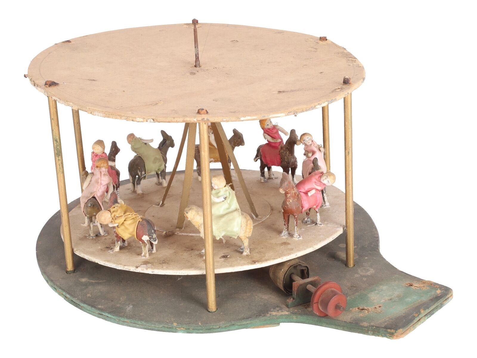 Very Early 1900s Vintage Pressed Wood 13" Carousel Toy