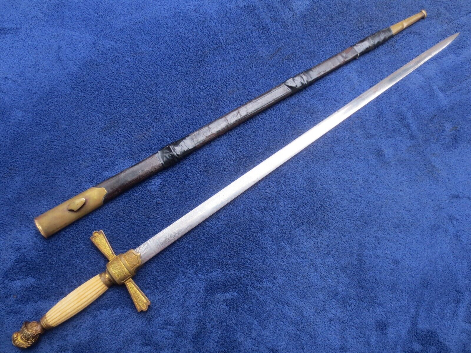 ORIGINAL 19TH CENTURY ANTIQUE US MILITIA NCO ETCHED BLADE  SWORD AND SCABBARD