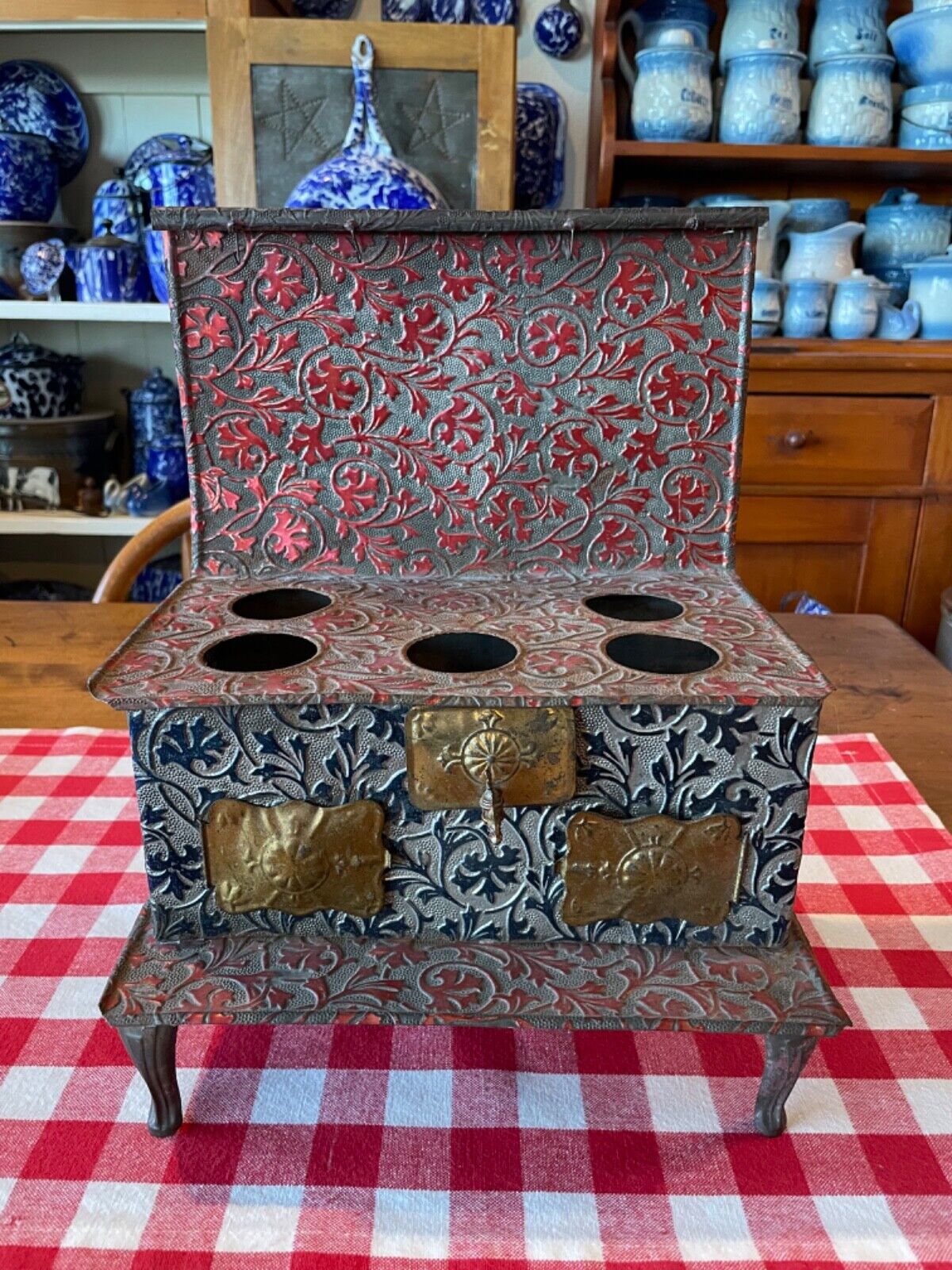 Antique Victorian Embossed Tin Toy Child's Cook Stove