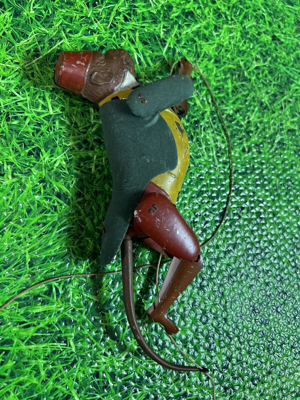 Early VINTAGE Unmarked Old LEHMANN TIN TOY CLIMBING MONKEY 1900’s Flocked Jkt.