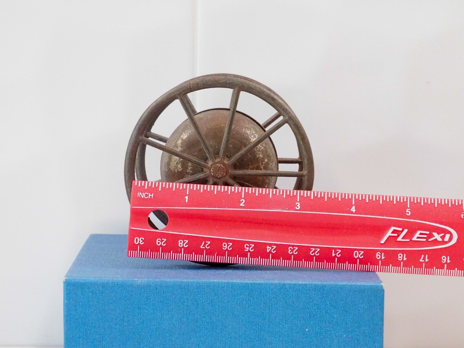 1900S VICTORIAN METAL BELL FLOOR PULL TOY, Iron Wheels