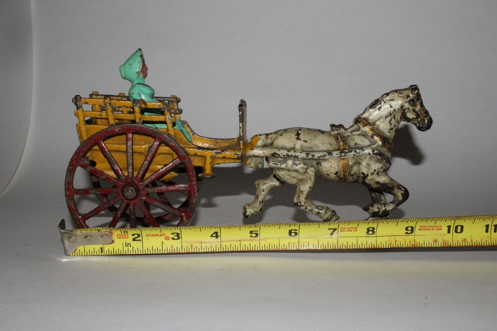 Early 1900's Cast Iron Horse Drawn Buggy with Woman Driver, Original