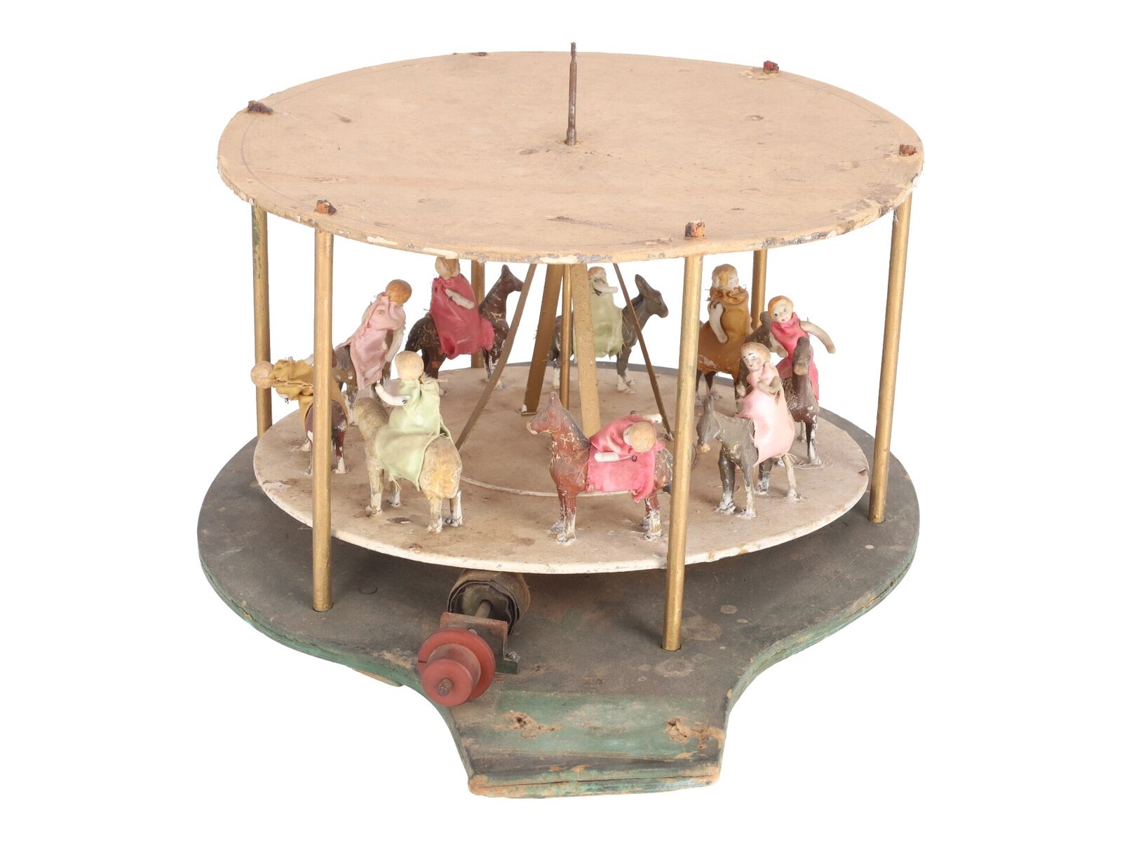 Very Early 1900s Vintage Pressed Wood 13" Carousel Toy