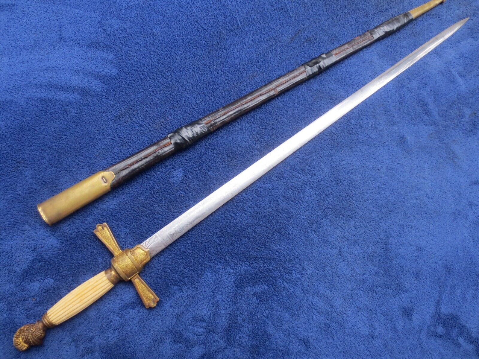 ORIGINAL 19TH CENTURY ANTIQUE US MILITIA NCO ETCHED BLADE  SWORD AND SCABBARD