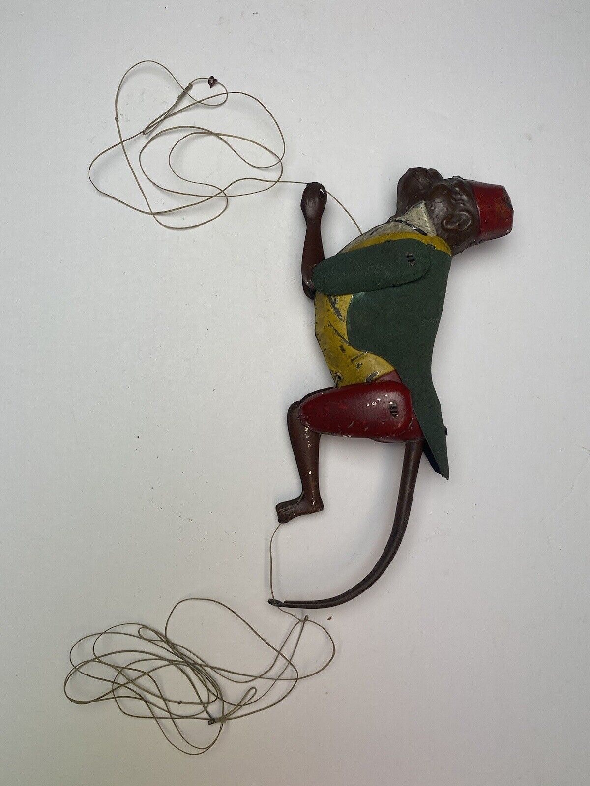 Early VINTAGE TIN TOY CLIMBING MONKEY On String Mechanical Toy 1900’s