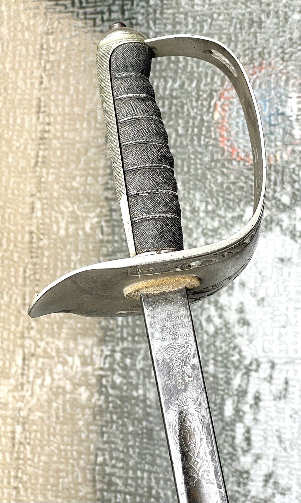 Antique Vintage Civil War Hawkes & Co London Etched Blade Sword Saber Dagger Old