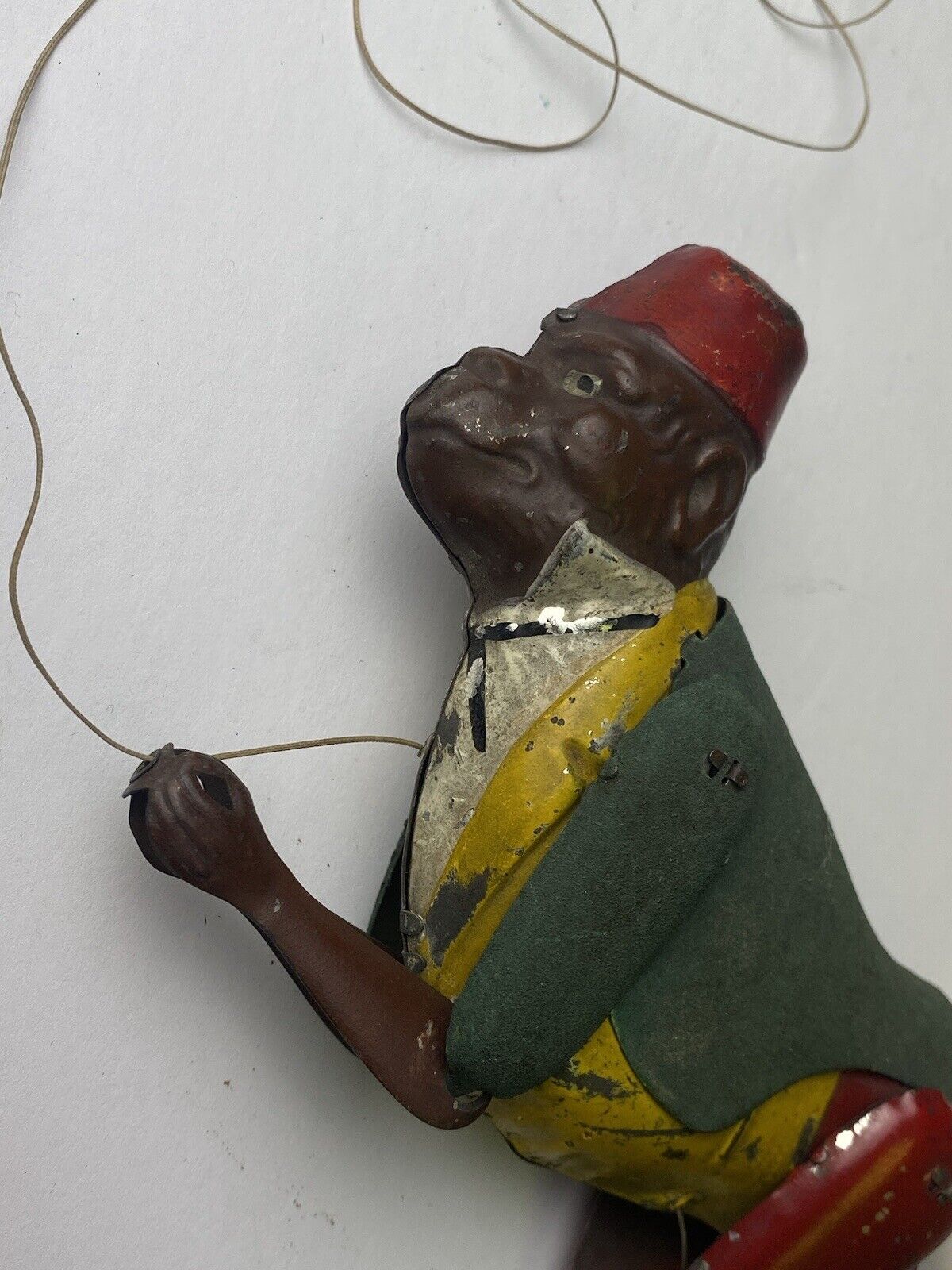 Early VINTAGE TIN TOY CLIMBING MONKEY On String Mechanical Toy 1900’s