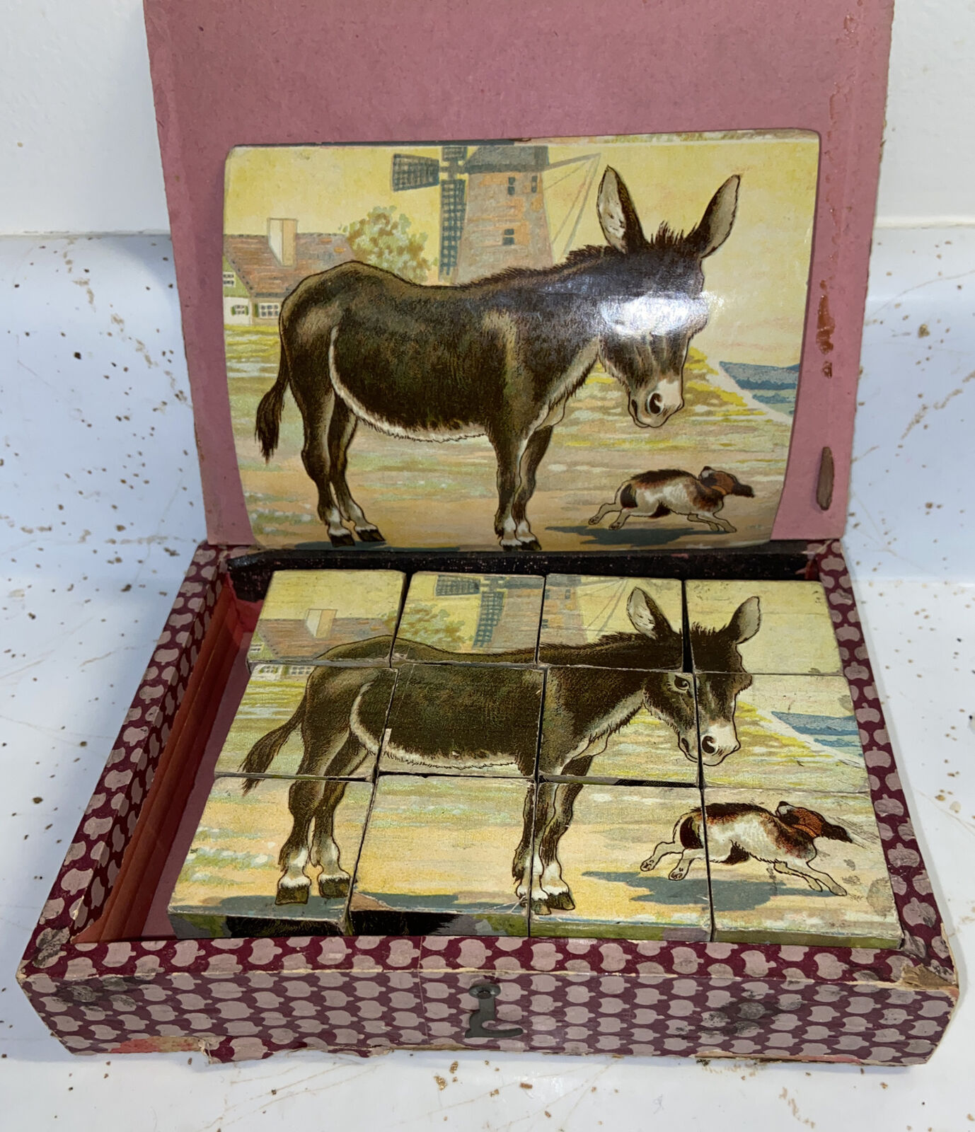 Antique Circa 1900’s child’s GERMAN Lithograph Block Puzzle