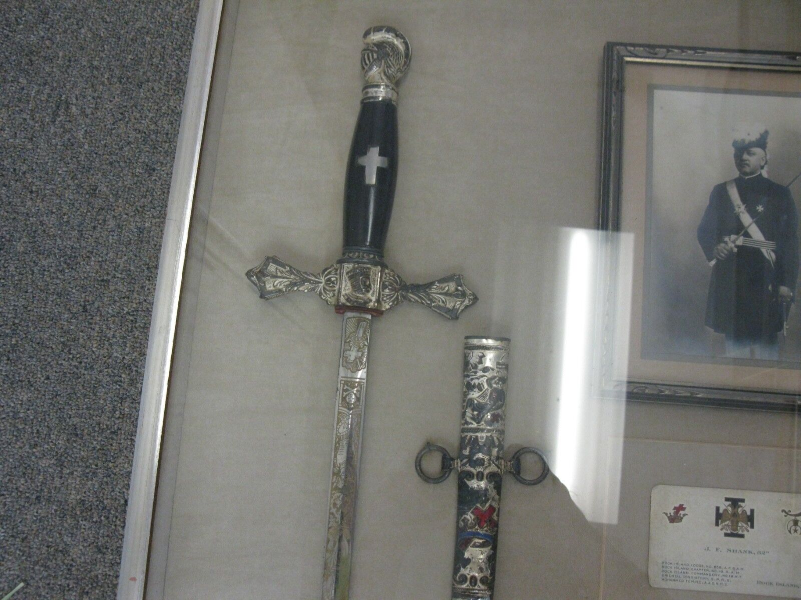 1800'S JOHN FRANKLIN SHANK SWORD AND SHEETH AND PICTURE. EXCELLENT 