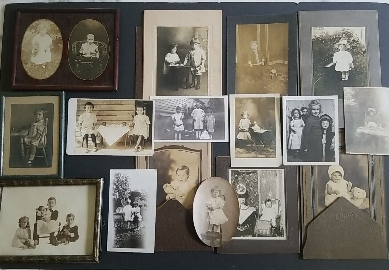 Antique Vintage BW Photo Lot Children Toys Historical Memorabilla 1800s - 1900s