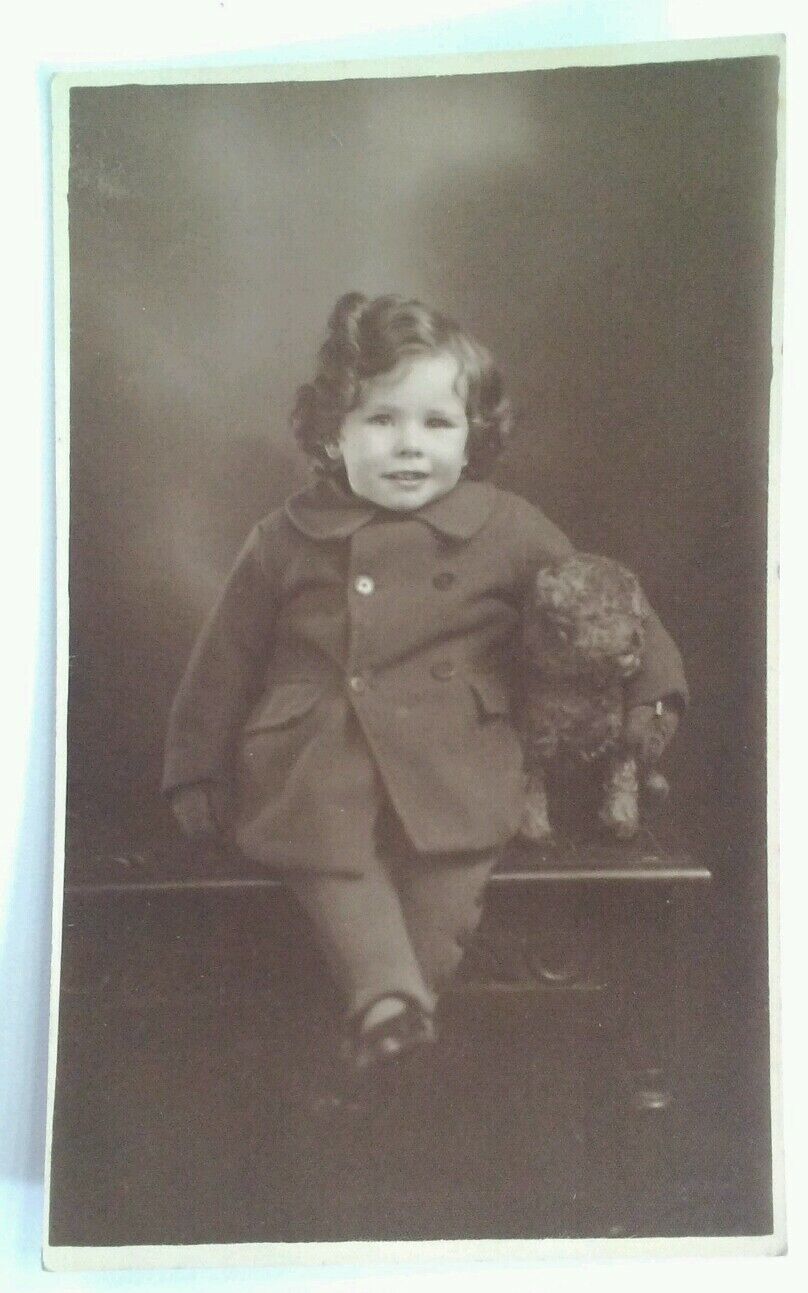RPPC Cute Baby Dog Postcard Early 1900s Rare VHTF English Fashion Plush Toy UK 