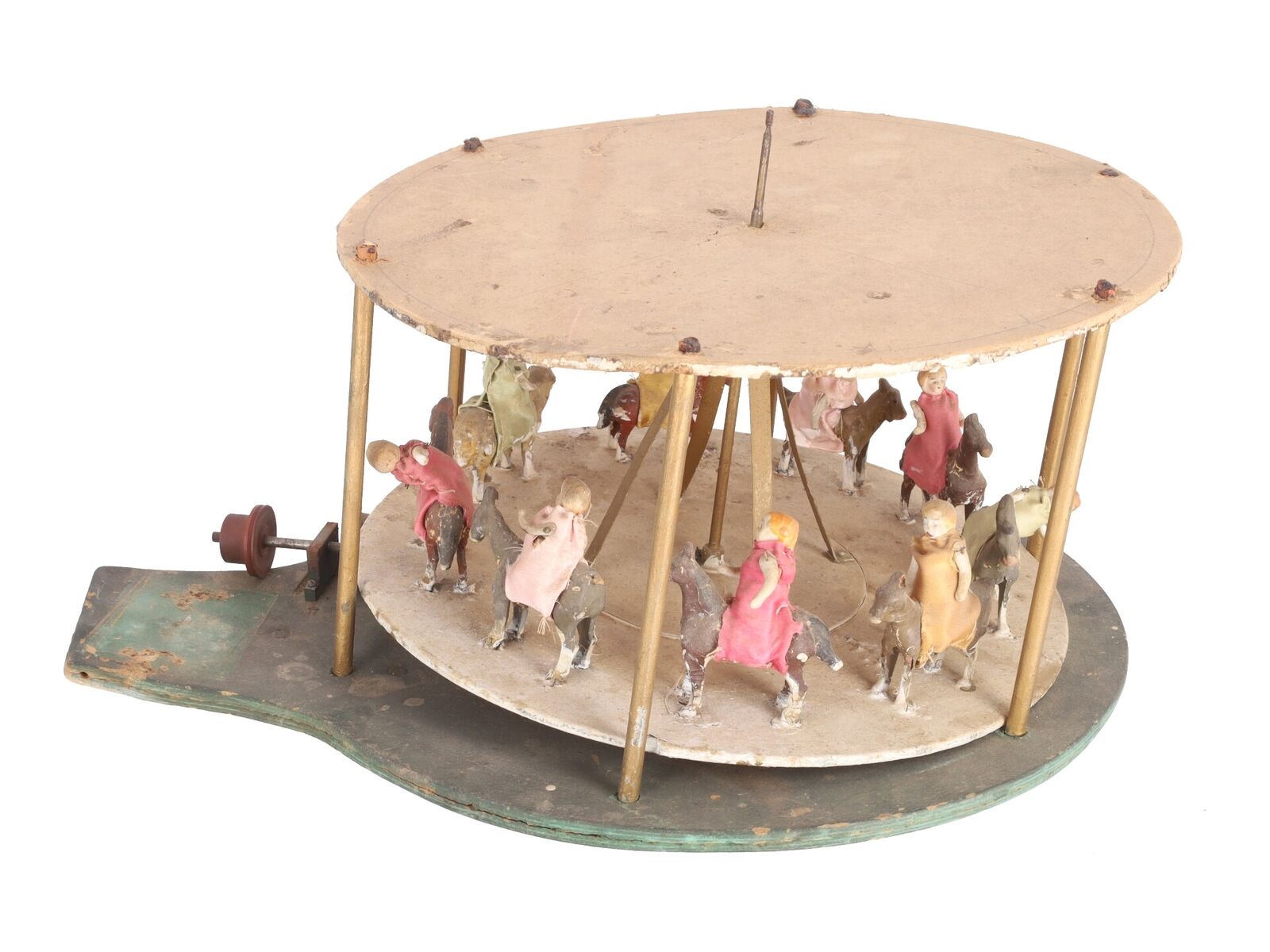 Very Early 1900s Vintage Pressed Wood 13" Carousel Toy