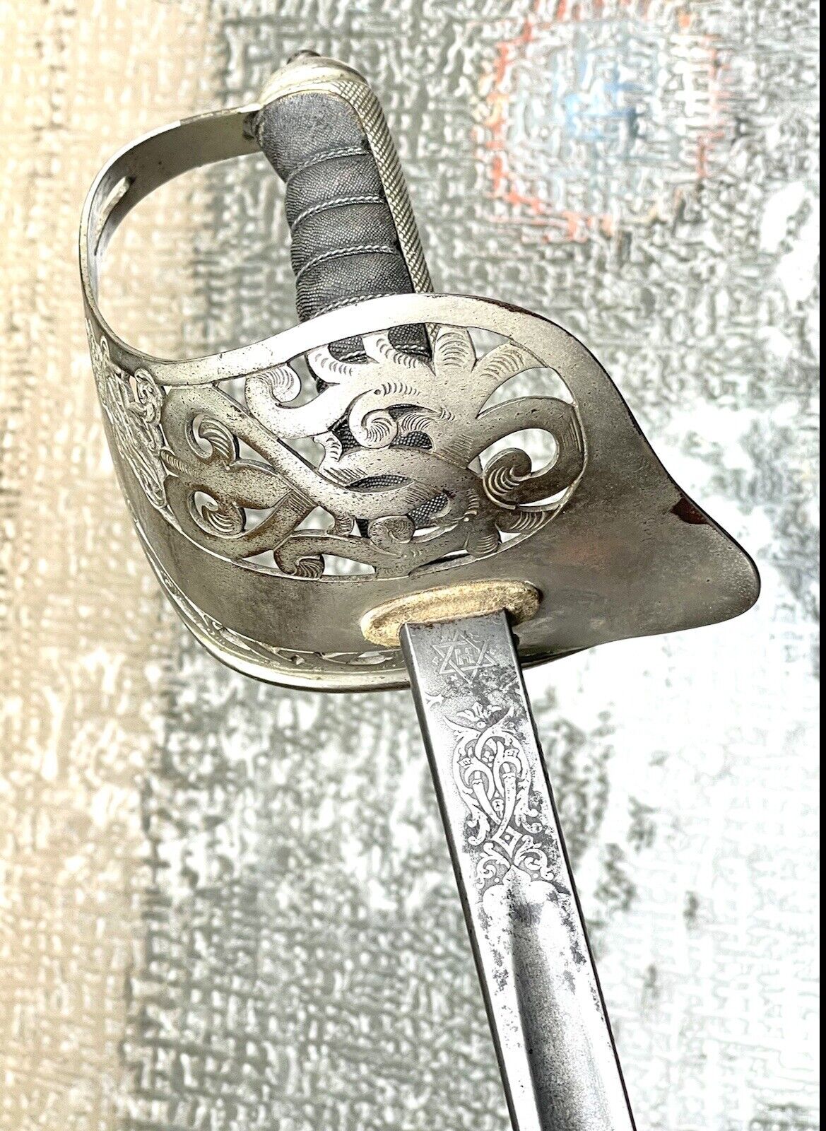 Antique Vintage Civil War Hawkes & Co London Etched Blade Sword Saber Dagger Old