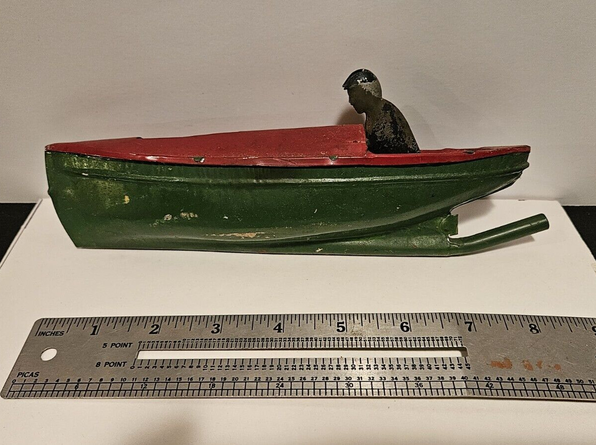 Vintage Antique Tin Toy Boat 8" with Captain early 1900s steam? 