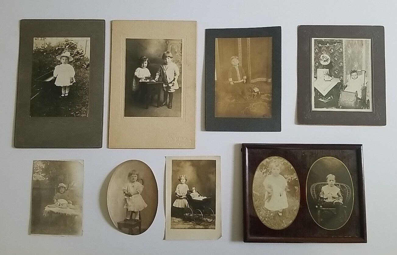 Antique Vintage BW Photo Lot Children Toys Historical Memorabilla 1800s - 1900s