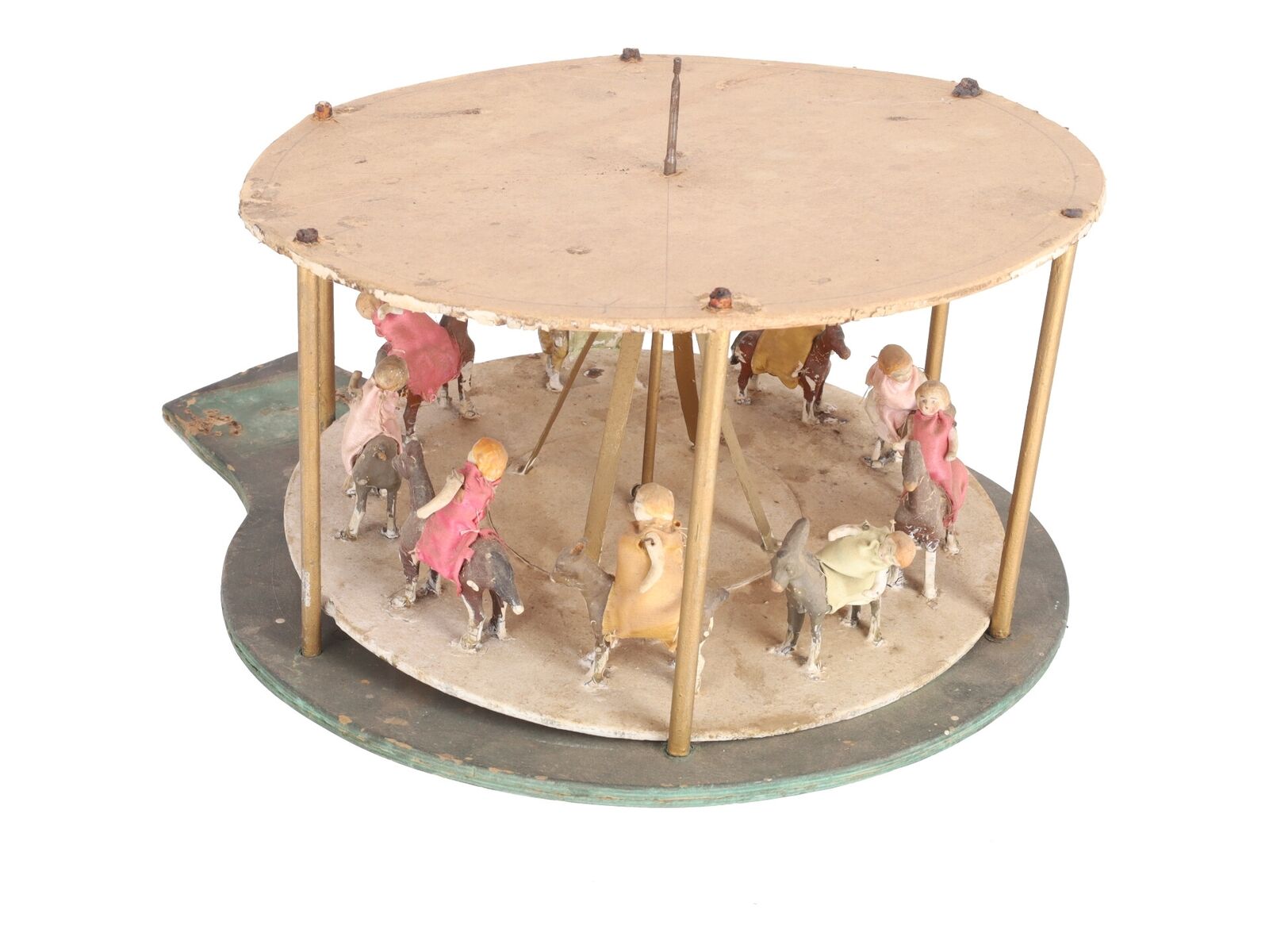 Very Early 1900s Vintage Pressed Wood 13" Carousel Toy