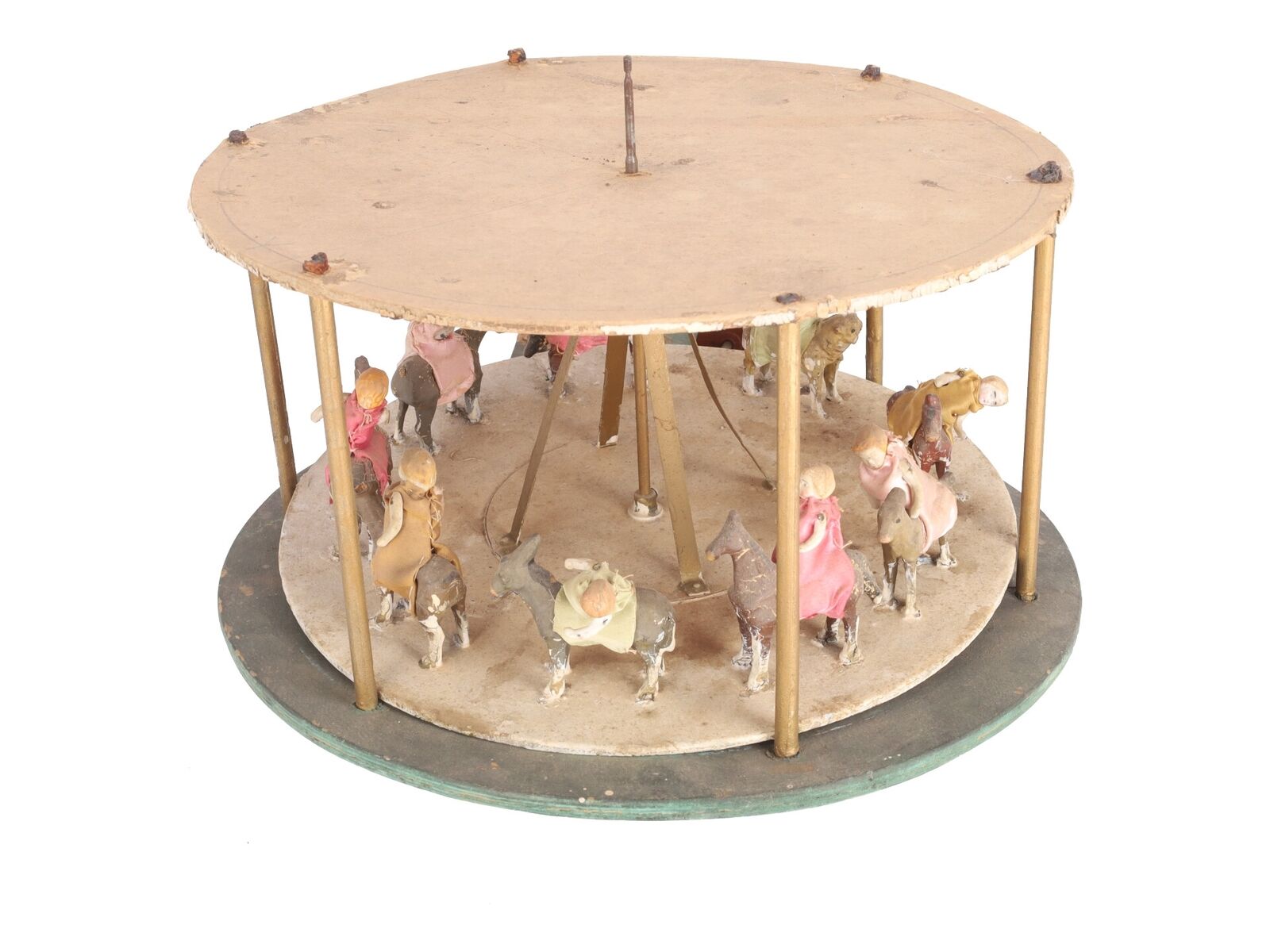 Very Early 1900s Vintage Pressed Wood 13" Carousel Toy