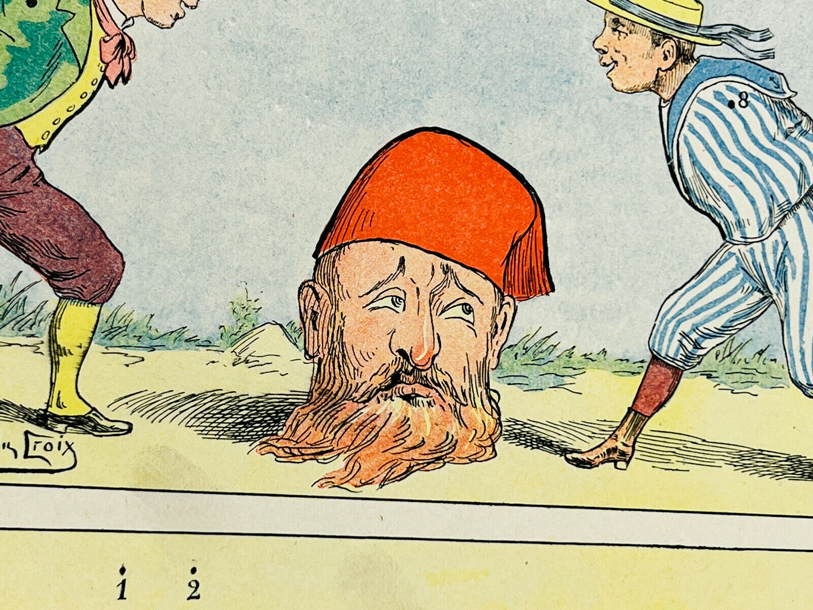 RARE uncut 1900's French Paper Game 'Tete de Ture' Head Arm Swinging