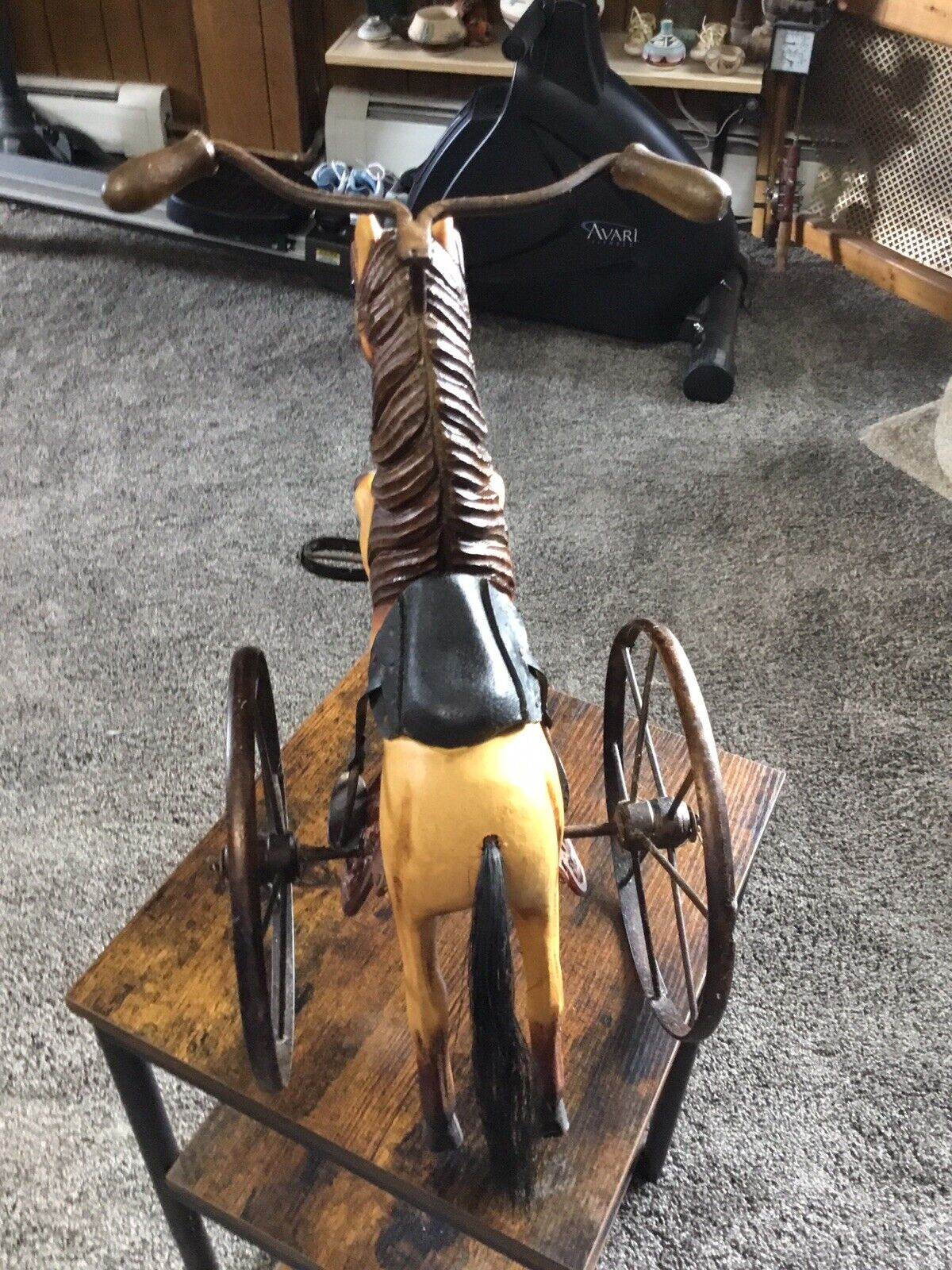 Antique Carved Wood & Iron Hand Carved Horse Tricycle Toy