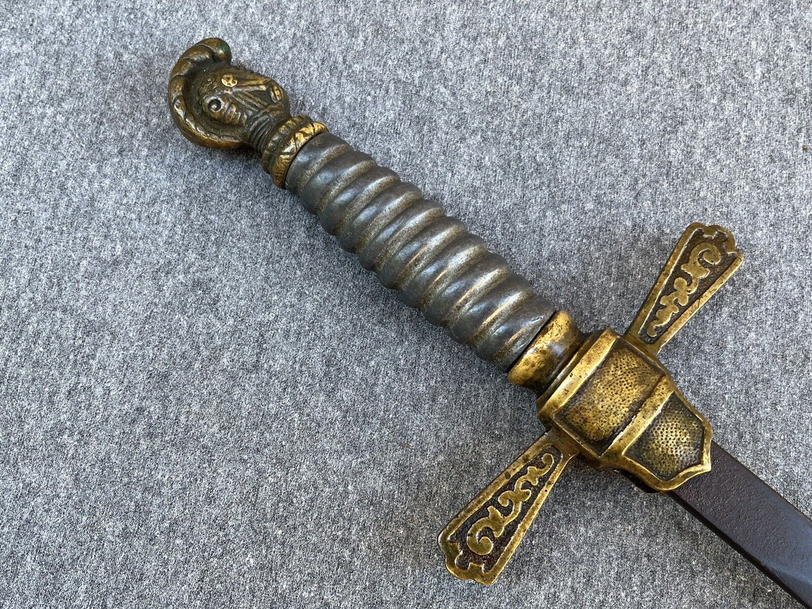 Circa 1800s Knight Head Pommel Militia Sword w/ Metal Scabbard