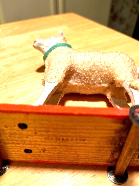 EARLY 1900S LARGE SIZE PUTZ SHEEP ON METAL WHEELS PULL TOY MADE IN GERMANY