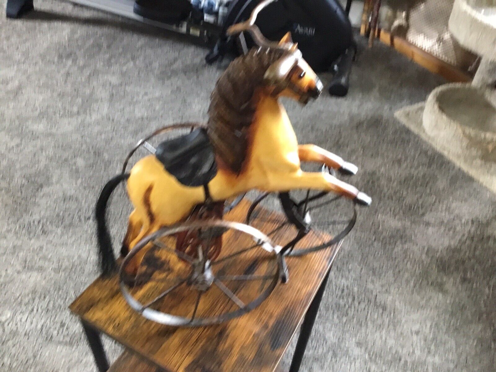 Antique Carved Wood & Iron Hand Carved Horse Tricycle Toy