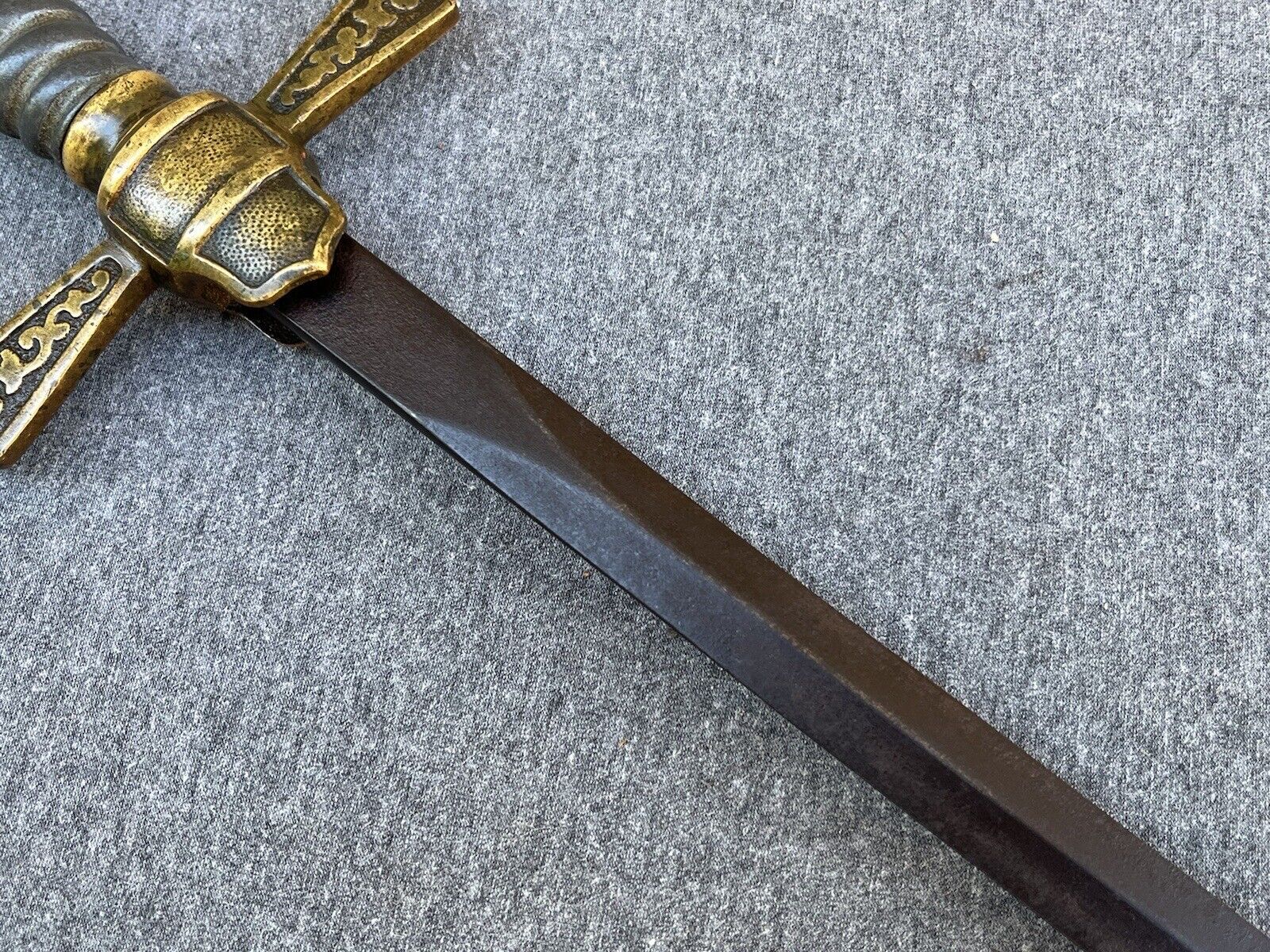 Circa 1800s Knight Head Pommel Militia Sword w/ Metal Scabbard