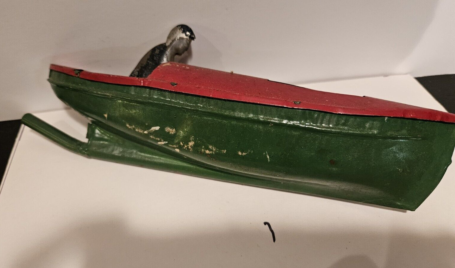 Vintage Antique Tin Toy Boat 8" with Captain early 1900s steam? 