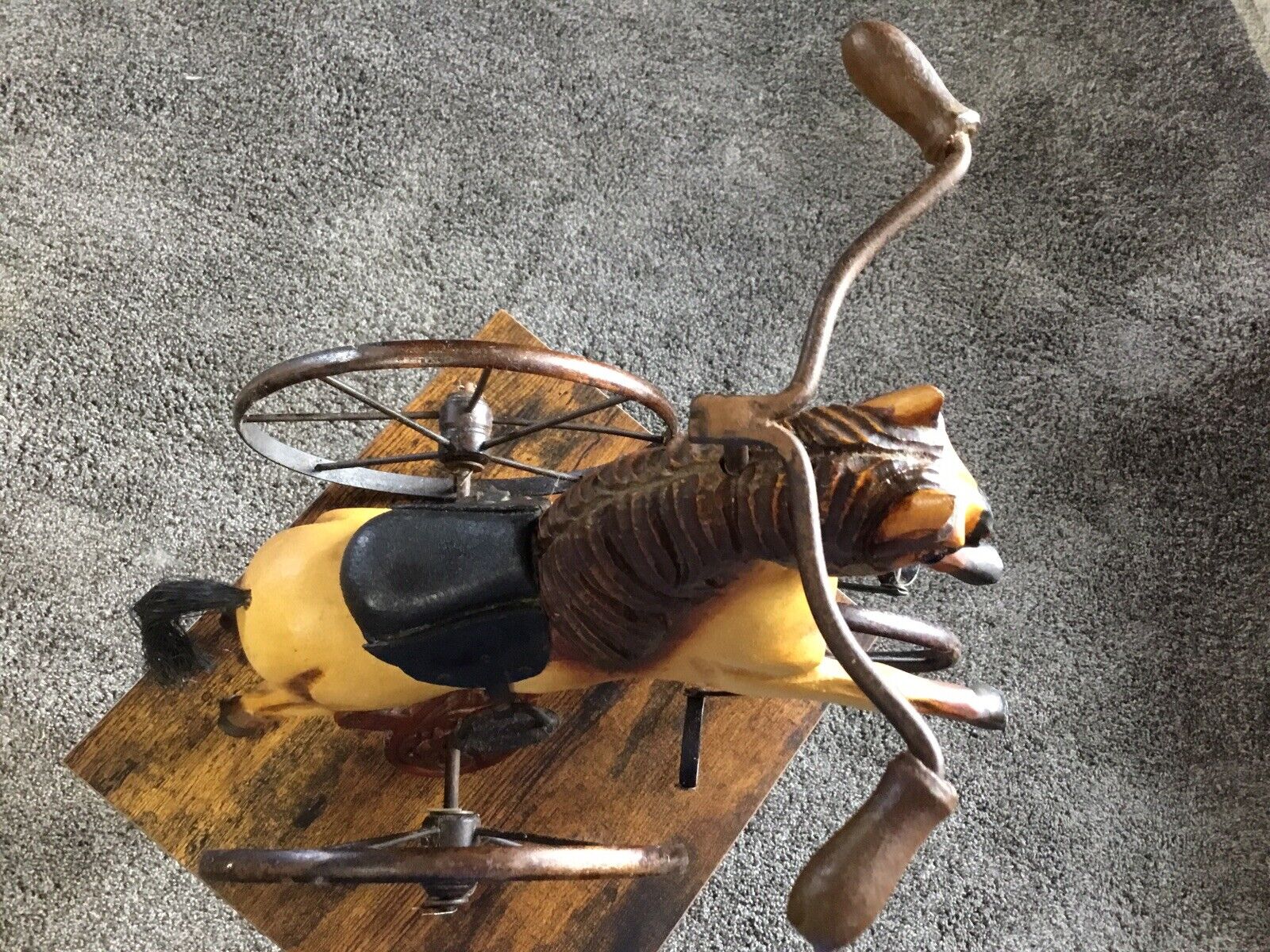 Antique Carved Wood & Iron Hand Carved Horse Tricycle Toy