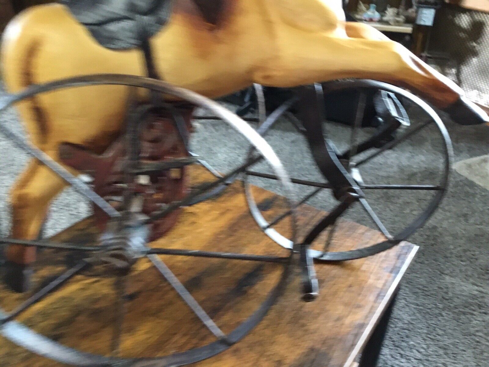 Antique Carved Wood & Iron Hand Carved Horse Tricycle Toy