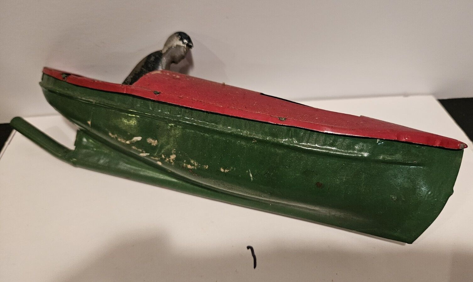Vintage Antique Tin Toy Boat 8" with Captain early 1900s steam? 