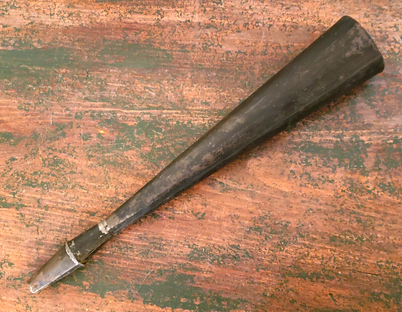 ANTIQUE 19th C 1900s SOLDERED Tin PARADE HORN Child's Toy DARK PATINA