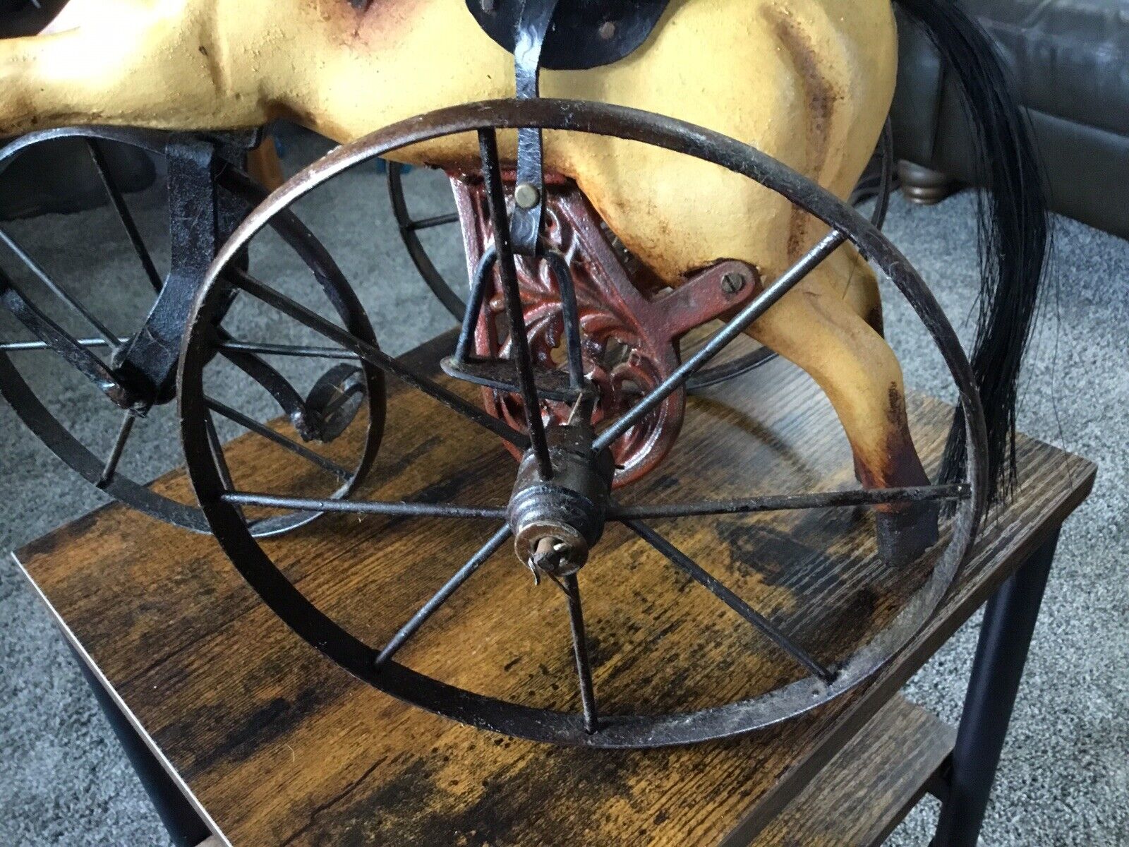 Antique Carved Wood & Iron Hand Carved Horse Tricycle Toy