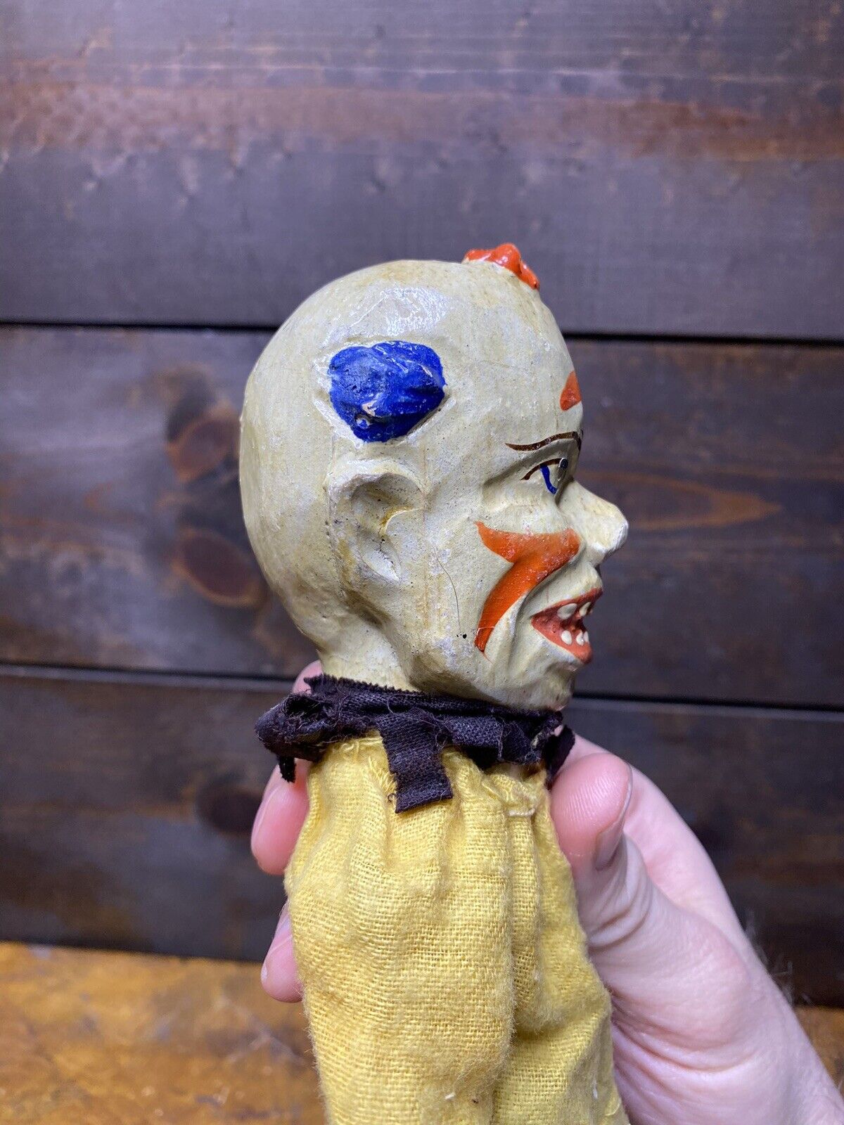 Early 1900’s Antique Carved Wood Victorian Punch and Judy Toy Lot - Clown/Devil