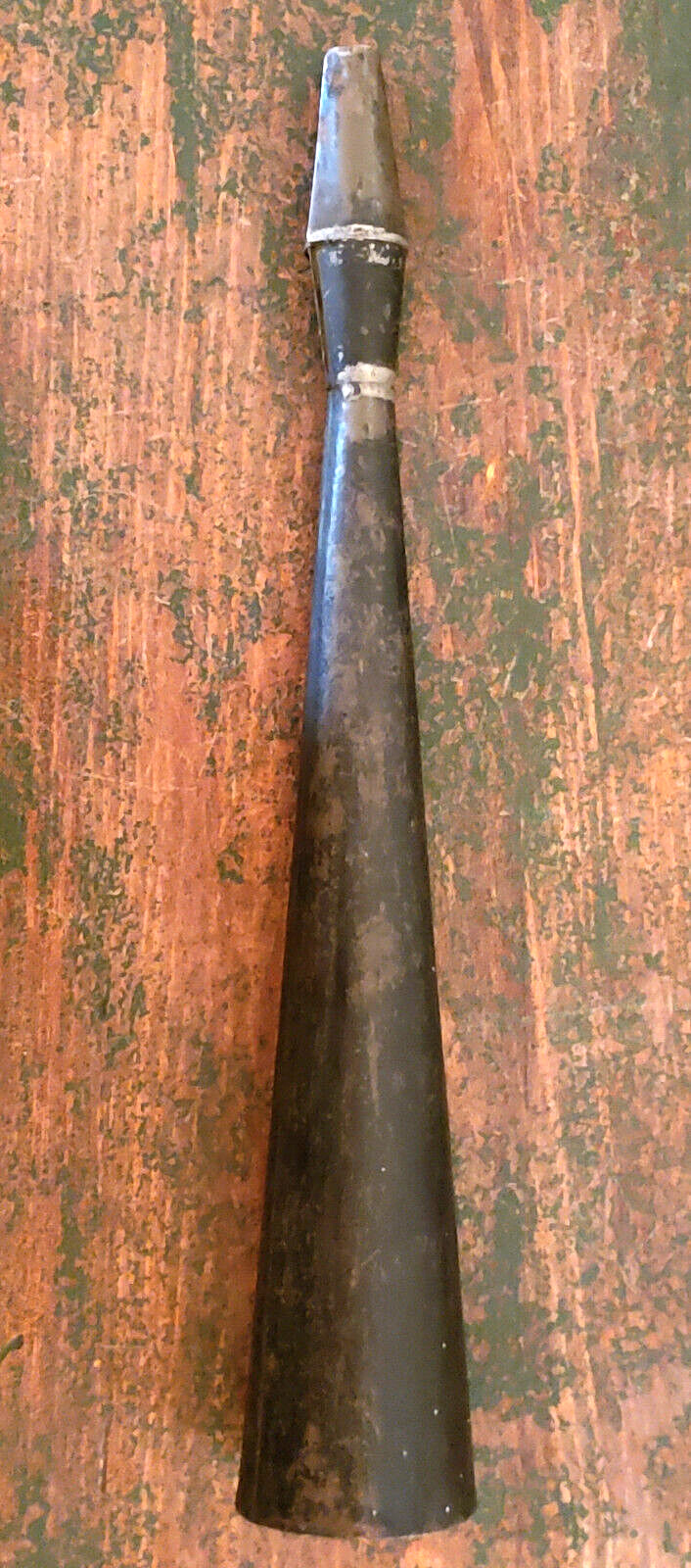 ANTIQUE 19th C 1900s SOLDERED Tin PARADE HORN Child's Toy DARK PATINA