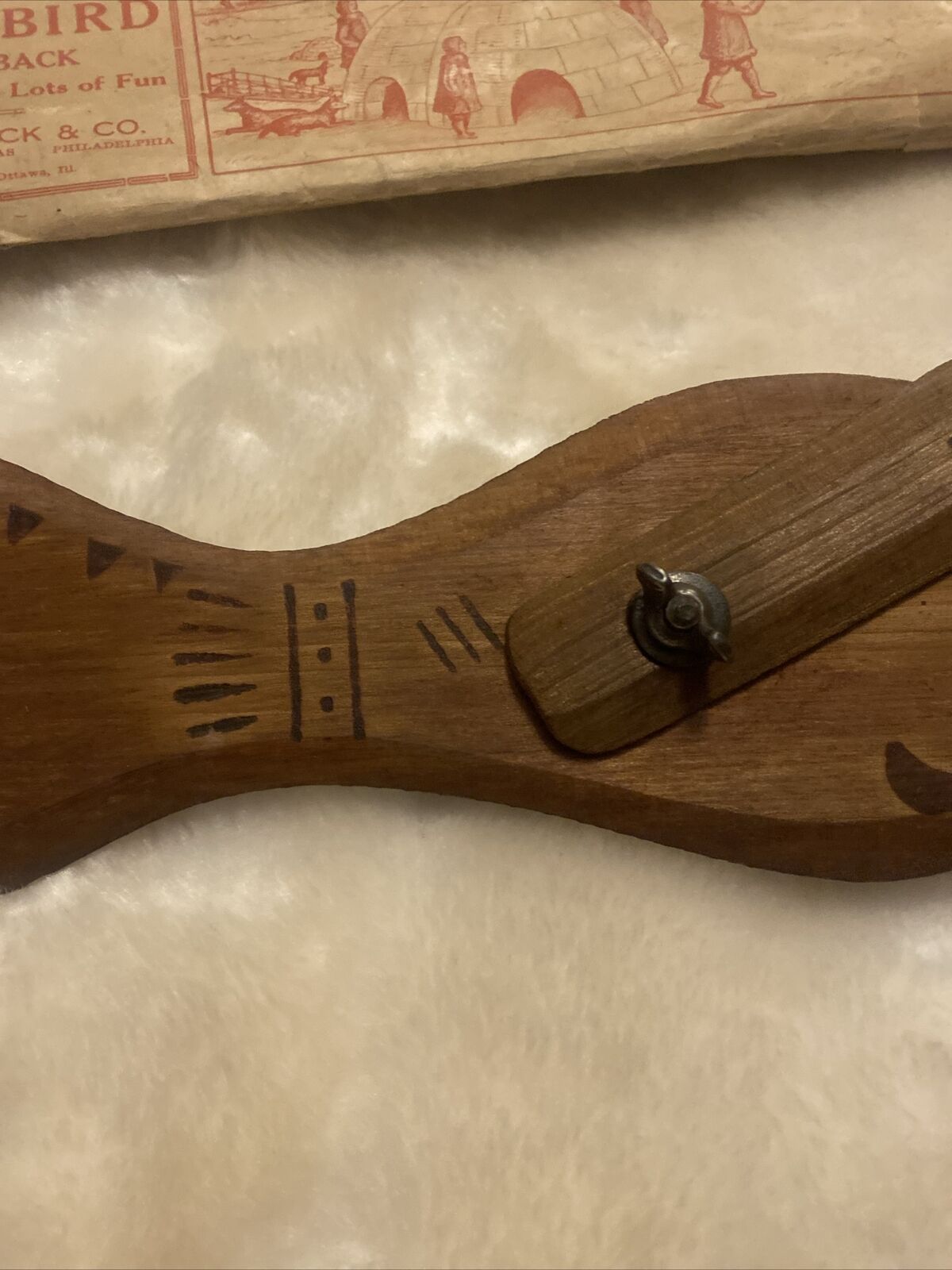 1900's Vintage Sears Roebuck & Co. Wooden Boomabird Toy W/ Original Packaging