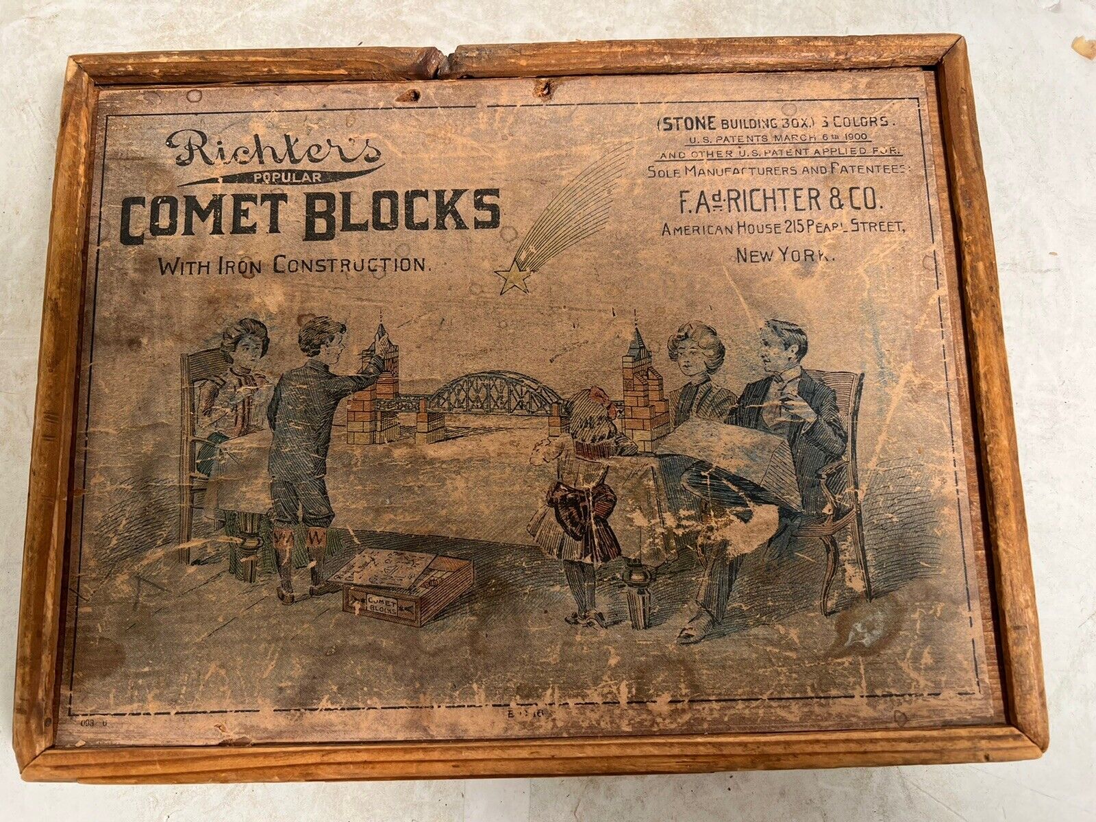 Antique 1900 Richter’s Comet Blocks With Iron Construction RARE