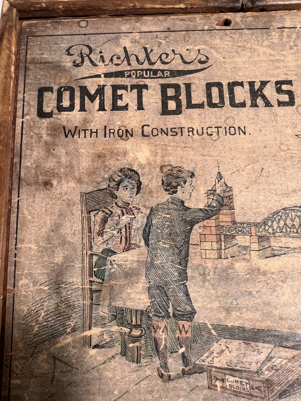 Antique 1900 Richter’s Comet Blocks With Iron Construction RARE