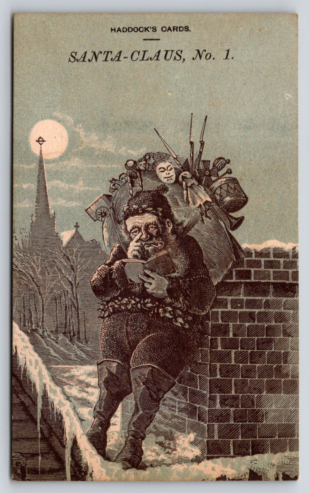 Santa Claus NO 1 Victorian Trade Card Christmas 1800's Toys Haddocks