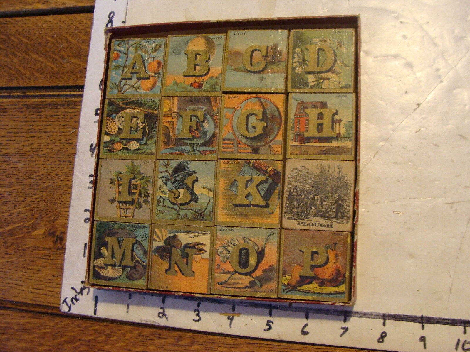 1800's early CHROMOLITHO SET OF BLOCKS, AWESOME in box bottom